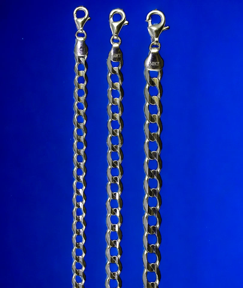 Colar cubano redondo de ouro branco 14K corrente ouro real 2mm-6mm 7"-30"