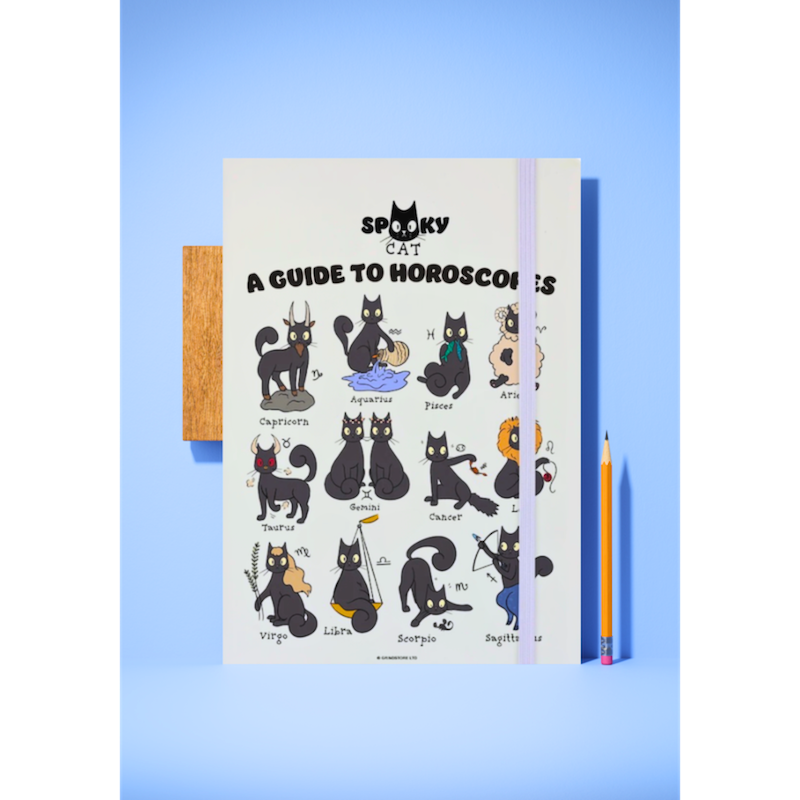 Spooky Cat A Guide To Horoscopes Cream A5 Hard Cover Notebook Notepad Diary Memo