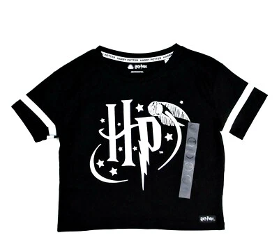 Neu Mädchen Metallic Harry Potter Logo T-Shirt Baumwolle schwarz Gr. 122/128 - Bild 1 von 2
