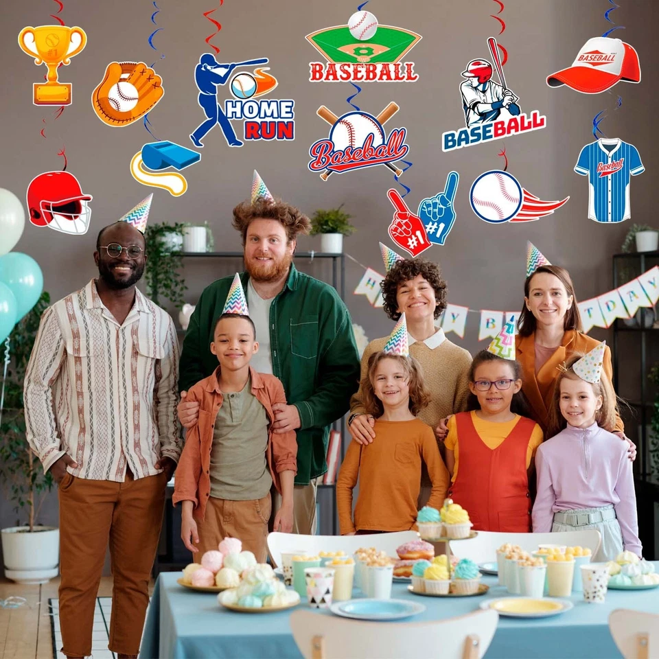 33 Piezas Suministros de Fiesta de Béisbol Niño y Niña Cumpleaños Decoración Espirales Colgantes Foto 3 de 4