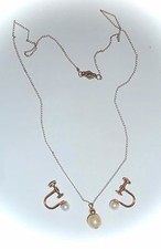 VINTAGE KIDDIE KRAFT 12K GOLD FILL  CULTURED PEARL NECKLACE  SCREW-ON EARRINGS