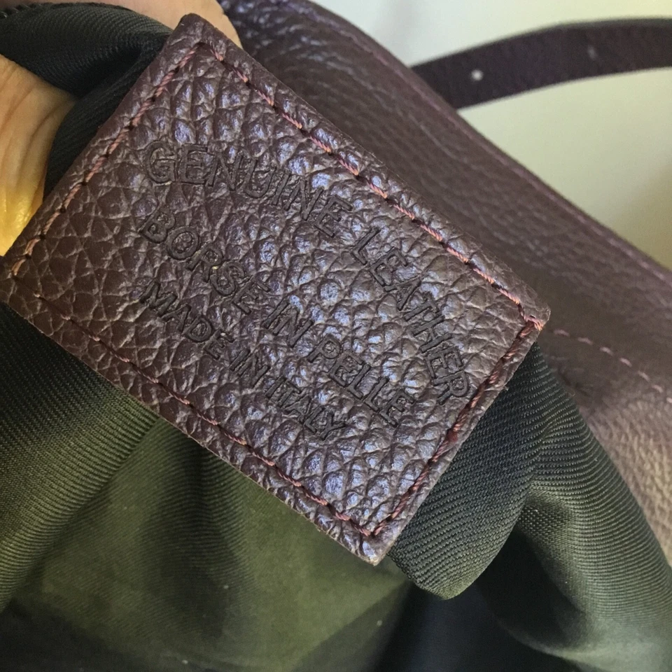 Bolso de Mano Grande BORSE IN PELLE Cartera Cuero Púrpura Oscuro Berenjena Guijarro Foto 4 de 4