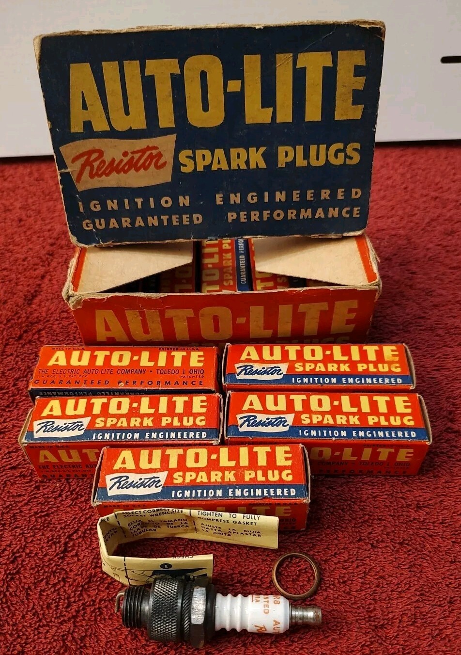 Full Box Auto-Lite ARL-5 14MM Spark Plugs Box of 10 NOS Toledo Ohio