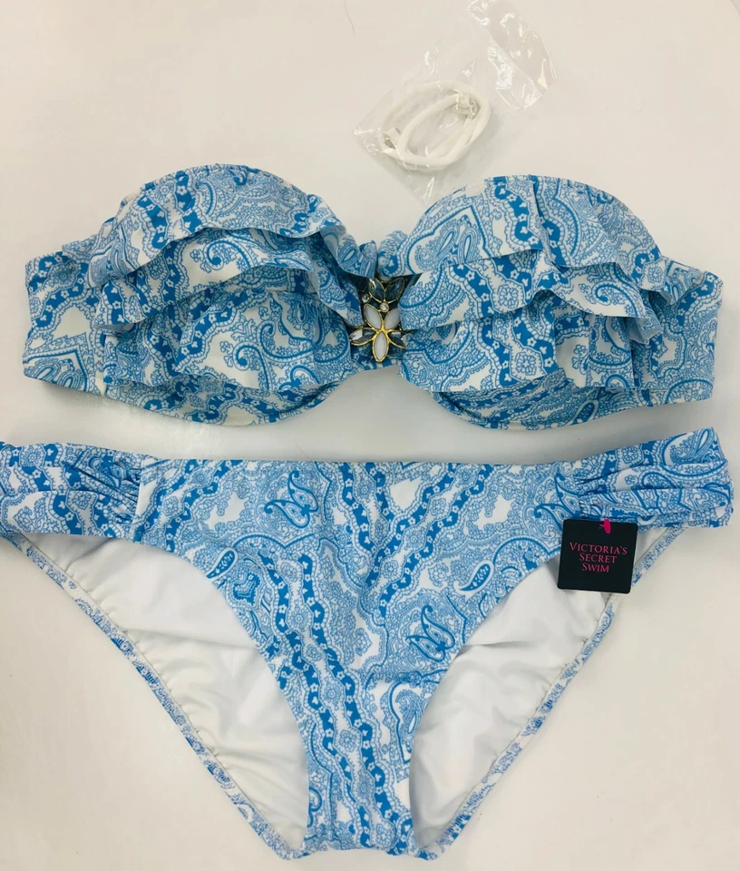 Новый Victoria's Secret бикини с оборками драгоценностями бандо пейсли 36C 38B купальник 2p - Изображение 2 из 4