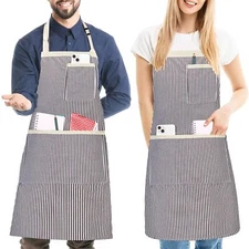 2 Pack Stripe Kitchen Apron Adjustable Bib Apron with 3 Pockets Chef Aprons f...