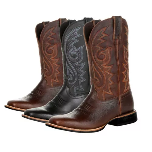 Cowboy Boots Faux Leather Winter Shoes Retro Men Women Boots Embroidered Western - Picture 4 of 19
