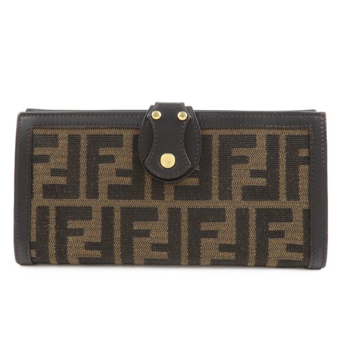 FENDI Canvas Leather Bi-fold Long Wallet Brown 8M0112 Authentic Used