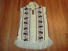 Vintage 80s Aztec western FRINGED PONCHO NATIVE AMERICAN knit sweater One Size