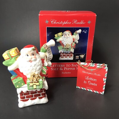 NIB Christopher Radko Letters to Santa Salt Pepper set Shakers Christmas Chimney