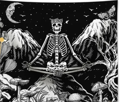 Gothic Skull Tapestry Black Horror Skeleton Tapestry Wall Hanging Halloween
