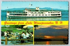 Postcard Greetings From Lake Winnipesaukee New Hampshire Ship Steamer 1985