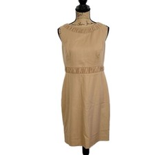 NWT Talbots Womens 10P Sheath Dress Solid Tan Wool Blend Sleeveless Above Knee