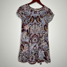 Silence + Noise Anthropologie Burgundy Flared Sleeve Paisley Swing Dress Size XS