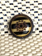 Antique striped painted metal designs Domed Top with Tin self shank back 1800's