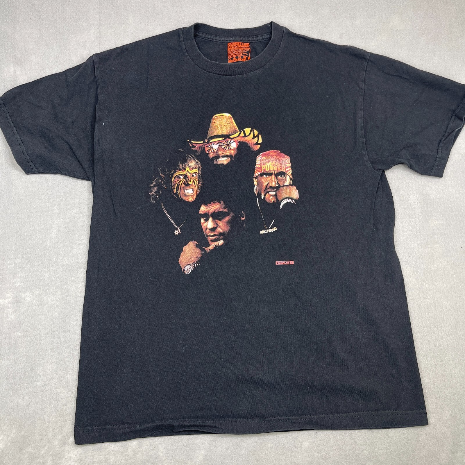 FILA WWF Super Stars Grafica T Shirt Uomo Grande Nera Row della Morte Ritratto Foresta Laboratorio