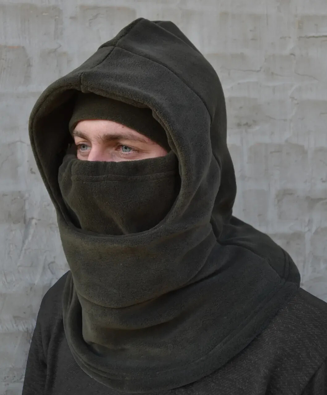 Olive fleece tactical military hooded hat and khaki balaclava set-image