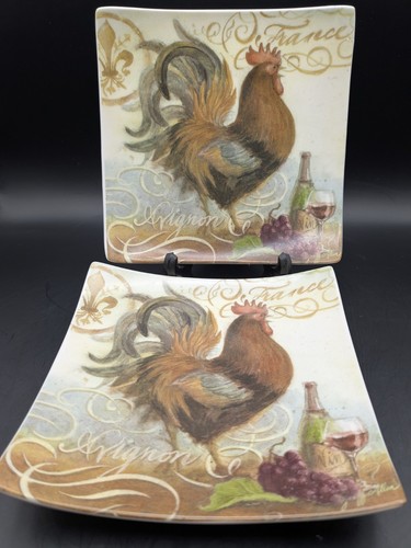 Cypress Home Decor (2) Curved Square Plate Set Roosters Rooster Chicken