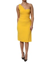 Dolce & Gabbana Yellow One Shoulder Side Slit Midi Women's Dress Authentic