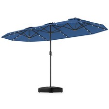 13FT Double-sided Patio Umbrella w/ Solar Lights Crank Handle Umbrella Base