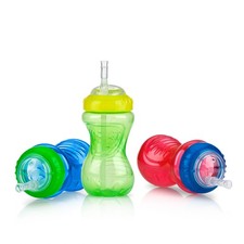 Nuby No-Spill Sippy Cup with Flex Straw - 3-Pack 10-Ounce Bottles - Sippy Cups