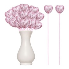 24 Pcs Glitter Heart Shaped Picks Puffy Foam Hearts Stick Pink, 3cm x 21cm
