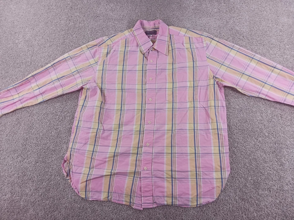 Большая мужская рубашка Steve & Barrys с длинным рукавом на пуговицах розовая клетчатая хлопок - Изображение 2 из 4