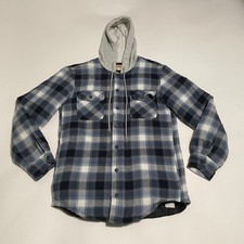 Wrangler Authentic Plaid Flannel Shirt Jacket Hoodie Blue Gray Men  s S/P