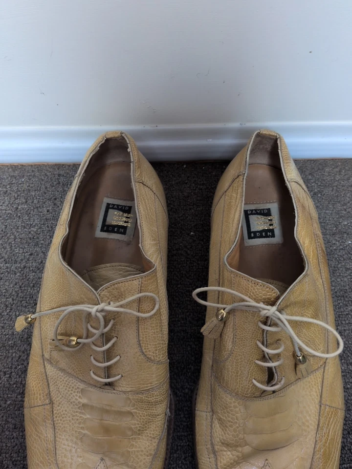 David Eden Genuine Ostrich Men Dress Shoe's Yellow Sz 14 Hand Made - Image 2 of 4