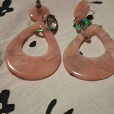 Pink Acrylic Teardrop Dangle/Drop Clip-On Lobe Earrings, No Stone