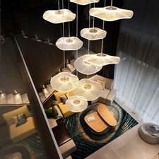 High Ceiling Chandelier 7-Light Dimmable Modern Gold Spiral Lotus Leaf LED Lamp
