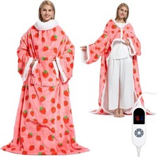 Wearable Electric Throw Heated Blanket Robe with Sleeves Foot Pocket for Women