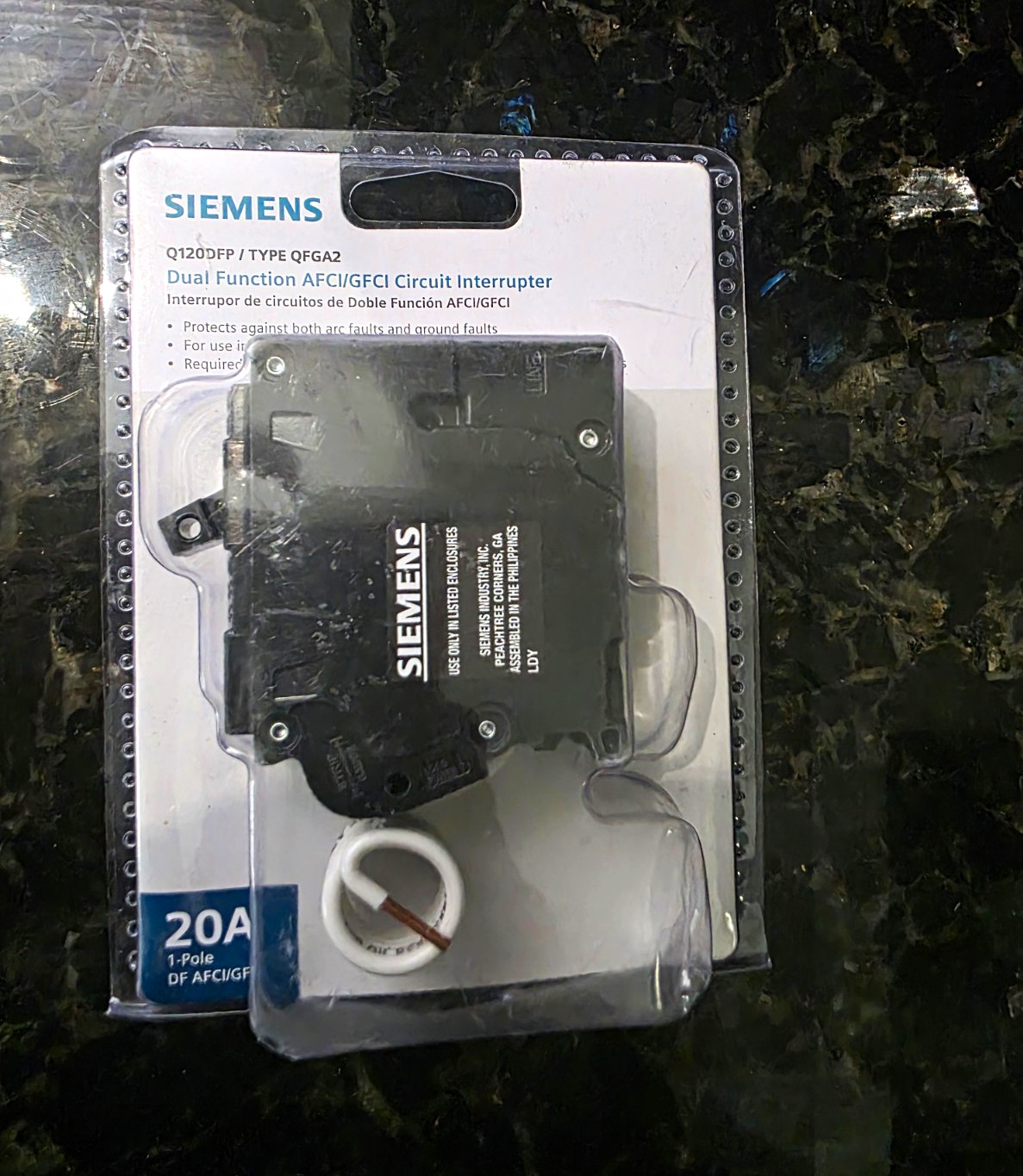Siemens Q120DFP Type Q 20A 120V 1 Pole Dual Function AFCI/GFCI Breaker