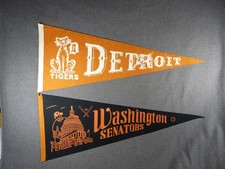 2 Vintage 1940's Baseball Penannts - Washington Senators & Detroit Tigers #6 NR