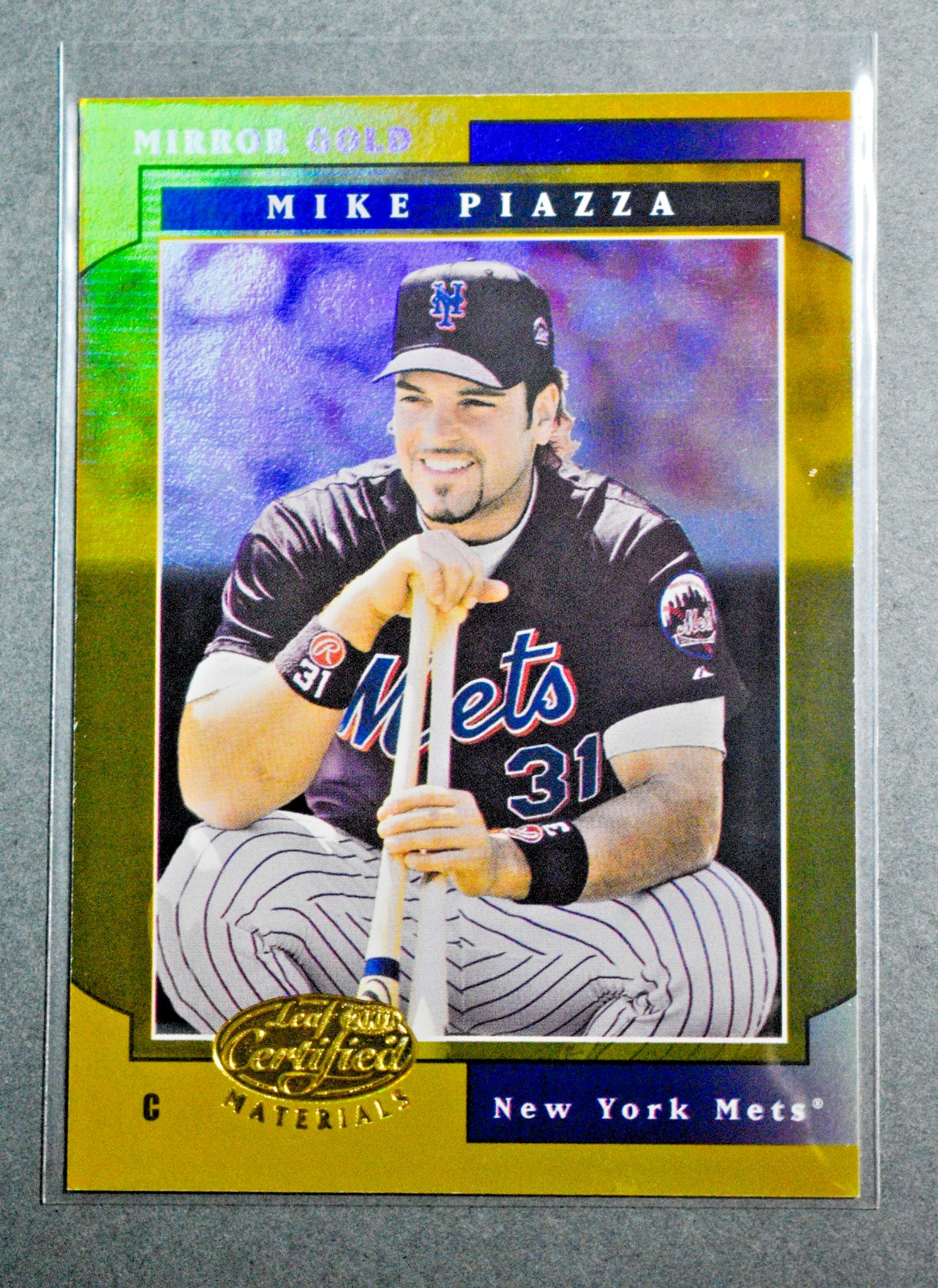 2001 Leaf Certified Materials Mirror Gold #16 Mike Piazza /25 Mets