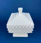 Vintage FENTON Hobnail White Milk Glass Pedestal Wedding Cake Box Dish With Lid