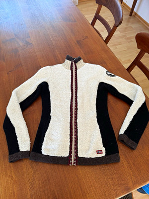Napapijri Damen Strickjacke XS Beige/Schwarz mit Reißverschluss, Taschen