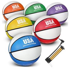 6 Pcs Official Basketball Indoor Outdoor 2 Color Printed Rubber Size 5