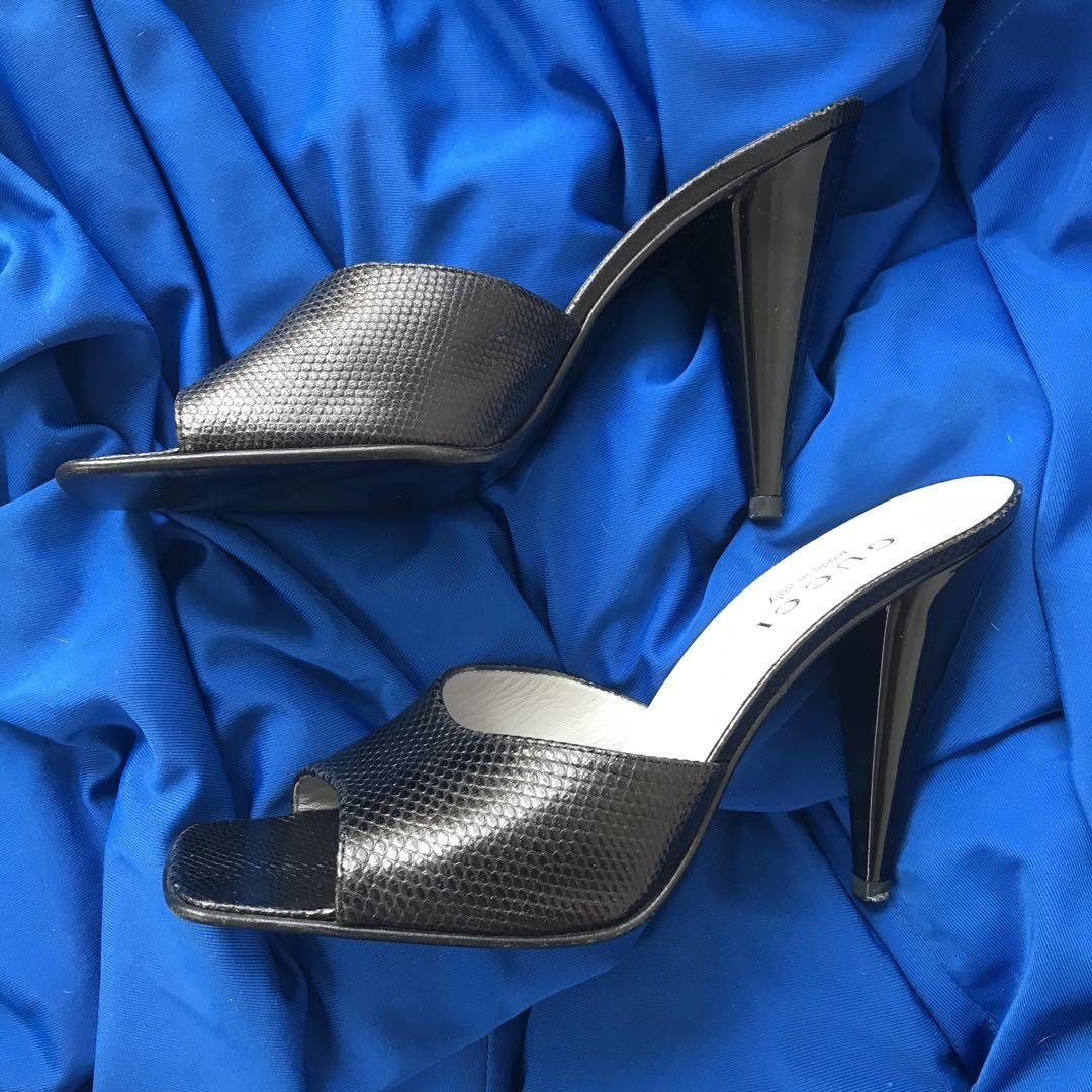 Gucci Womens Black Lizard Mule Sandals Size 6 US 23cm Like New