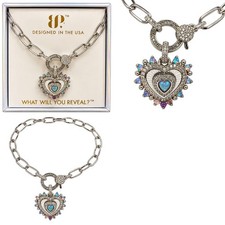 Bomb Party The It Girl Rose Fire Opal Rhodium Heart Necklace NK85515