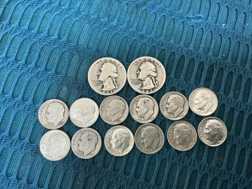 14 - .900 Silver Coins, 12 -Roosevelt Dimes, 2 - Washington Quarters