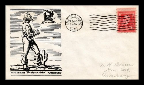 US COVER JOHN G WHITTIER FAMOUS AMERICANS FDC SCOTT 865 CAPTAINS WELL AMESBURY
