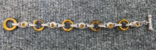 Judith Ripka Sterling Silver 925 Tiger's Eye & Citrine Bracelet 8"