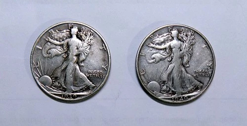 1939 S & 1940 S Lot Of 2 Walking Liberty Half Dollars  0.723 oz Silver Coins XF