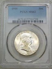 1955 Franklin Half Dollar PCGS MS62 98% FBL Frosty Just Graded New Holder #C170