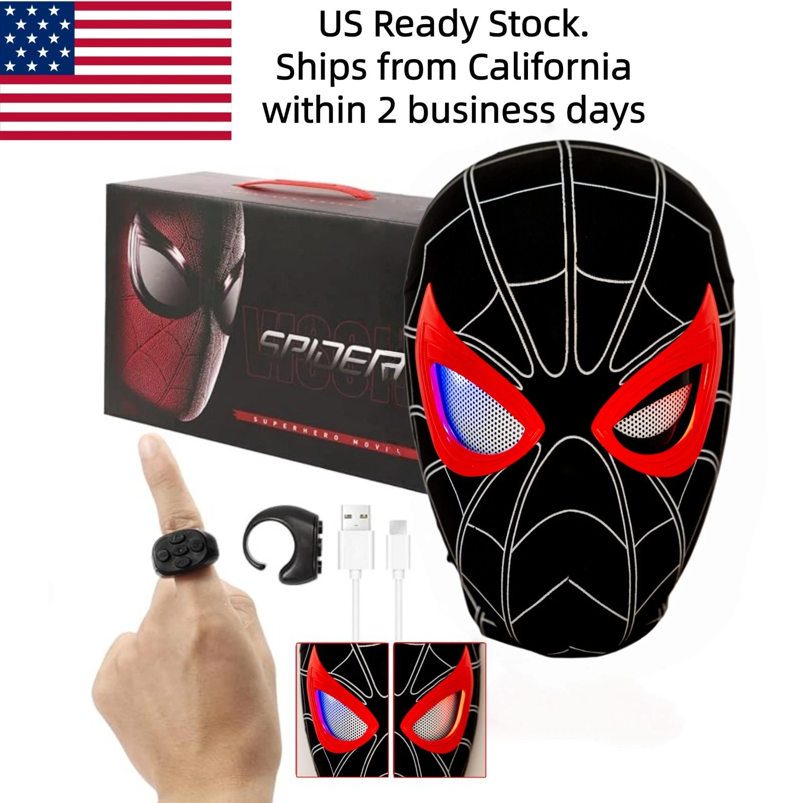 Spider-Man Miles Morales LED Moving Eye Mask Remote Control Wearable