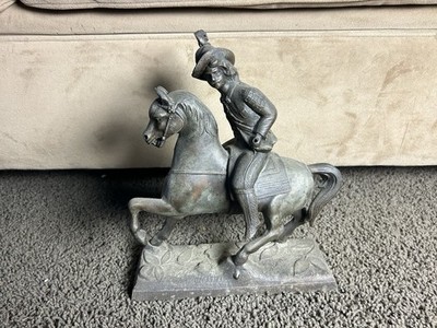 Vtg USA OLD WEST - GENERAL CUSTER ON HORSE BACK CAST METAL STATUE