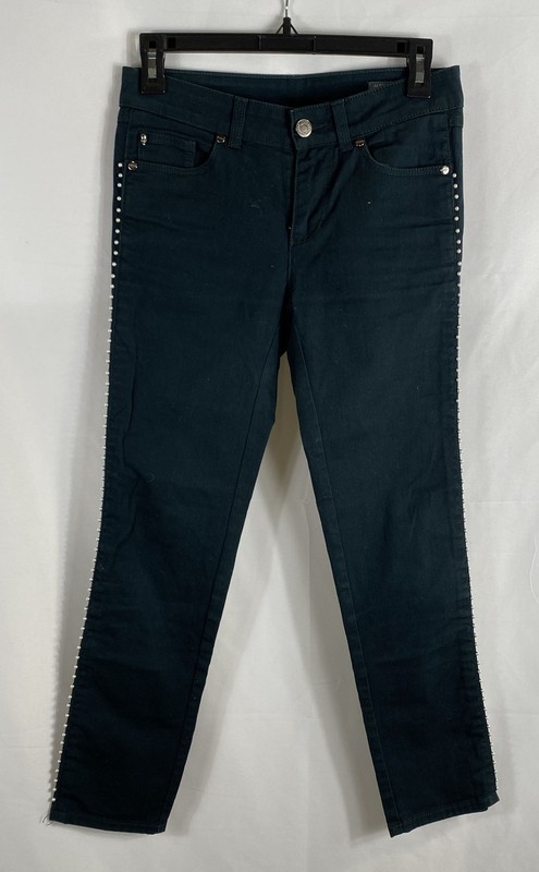 Alexander McQueen Women's Dark Green Pearl Studded Seam Skinny Pants IT 38