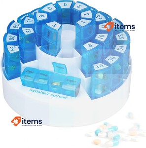 Relaxdays Pill Box, Large pill box for 31 Days, BPA-Free Plastic White/Blue