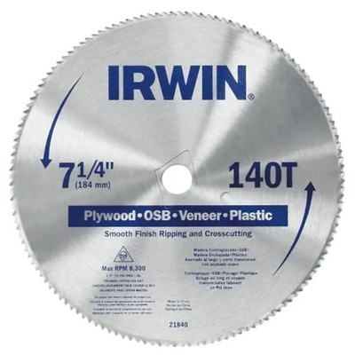 IRWIN Marathon 21440 7-1/4'' 140T Steel Circular Saw Blade for Plywood