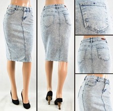 Women Stretch Denim 24"-25" knee Length Skirt pencil snow wash 5pockets #WG76239